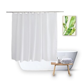 Vosign Short Shower Curtain Liner 48 Inch Length Fabric Bath Curtain Sets for Walk in Tub, Solid White, Hotel Quality, Machine Washable, 72 X 48 Inch