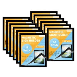 GENGENZER 12 Pack Magnetic Sign Holder 8.5 x 11'' Self-Adhesive Wall Mount Sign Holder, Strong Magnetic and Transparent PVC, Magnetic Picture Frames Document Holder for Home Office (12 PCS)
