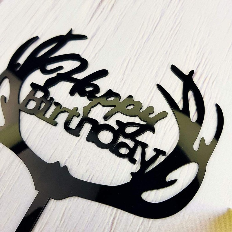 Antlers - Decoración para tartas de feliz cumpleaños (acrílico negro)