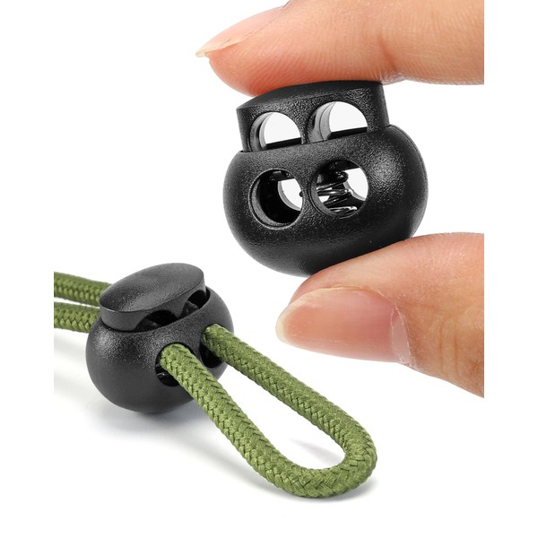 12pcs Cord Lock, Double Hole Round Ball Plastic Spring Cord