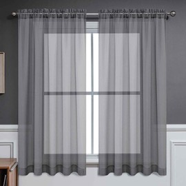 CUCRAF Sheer Curtains Panels for Living Room Bedroom Short Window Semi Treatment Drapes Voile Rod Pocket,Set of 2 (54 x 63 inches Long,Grey)
