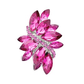 Rosemarie Collections Women's Dazzling Crystal Marquis Leaf Cluster Statement Stretch Cocktail Ring (Rose Pink Crystal Silver Tone)