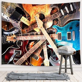 Music Tapestry, Guitar Musical Tapestry Wall Hanging for Bedroom, Instrument Rock Style Lover Tapestry Home Decor (60" W X 40" H)