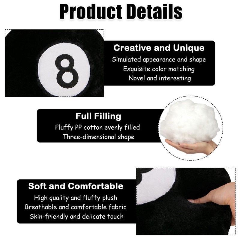 zhidiloveyou 8 Ball Pillow Black Stuffed Billiards Plush Small Decorative