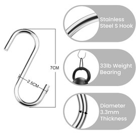 10 Pcs S Hooks, 12cm Large S Shaped Hooks Stainless Steel Heavy Duty Utensil Pan Metal S Hook for Hanging at Kitchen Bathroom Bedroom Living Room and Office
