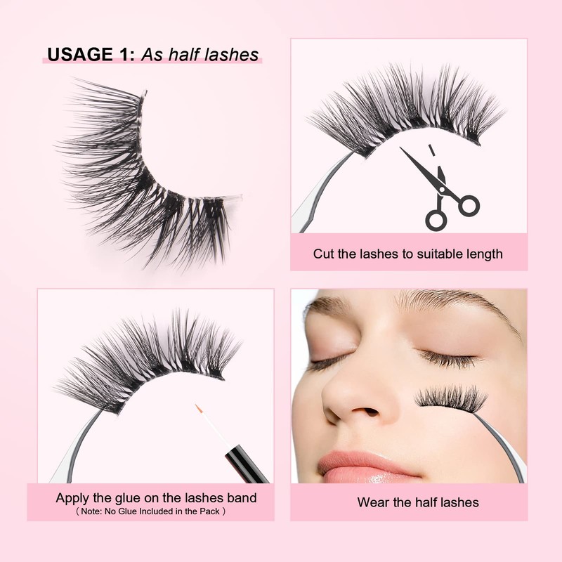 Glowingwin Half Lashes with clear band Fake Lashes Cat Eye