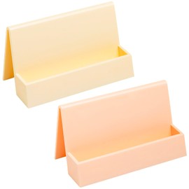 SZYCKJYXGS Business Card Holder, 2 Pieces Plastic Business Cards Display, Modern Card Holder for Desk, Desktop Card Holders Organizer, Office Desk Accessories for Men and Women (Beige and Peach Pink)