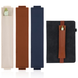 oruola 3pcs Elastic Pen Holder for Notebook,Leather Elastic Pen Holder,Adjustable Elastic Band Pen Sleeve,Detachable Pencil Holder for Journal,Planners,Binders,and Books,3 Colors Blue Brown Off White