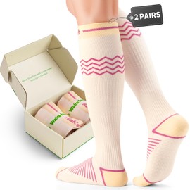 WAKEFEET 2 Pairs Compression Socks Women, Compression Stockings for Long Sitting Standing, Anti-slip Pragnant Socks
