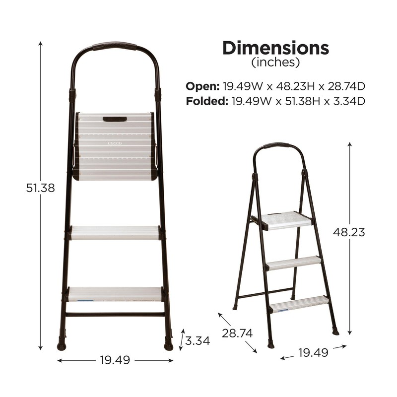 COSCO Lightweight Three-Step Folding Step Stool for Home Use -