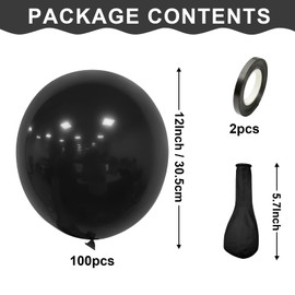 Teselife Black Balloons, 100Pcs 12 Inch Matte Black Balloons, Latex Black Party Balloons for Boy Men Birthday Anniversary Wedding Engagement Graduation Retirement Party Decorations