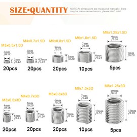 Helicoil Set Thread Repair Insert Assortment 150 Pieces Thread Repair Kit 304 Stainless Steel M3 M4 M5 M6 M8 Heli-coil Type Free Running Wire Thread (Set A-150pcs)