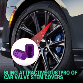 Kutyun 12PCS Car Tire Valve Caps, Tire Stem Caps, Car Tire Valve Stem Caps, Dustproof Aluminum Alloy Valve Stem Covers with Rubber O-Ring, Car Accessories Universal for Most Cars (Purple, 12PCS)