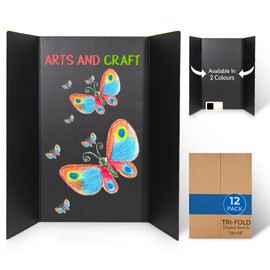 EPI Tri Fold Cardboard Display Board. Large 36 x 48in Black Tri-fold Poster 12 Pack. Professional Presentation Boards with Rounded Corners for Science Fair Project, School and Business Presentations