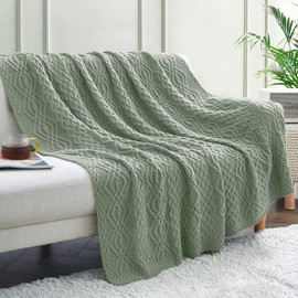 Aormenzy Sage Green Cable Knit Throw Blanket, Soft & Decorative Knitted Blanket Throw for Couch Bed Sofa Living Room, 50 x 60 inch