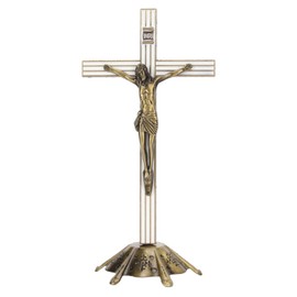 Standing Crucifix Olive Green Retro Style Strong Alloy Stable Base Catholic Cross Statue for Home Cafe Office Decoration