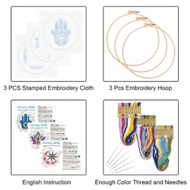 Louise Maelys 3 Set Tarot Evil eye Embroidery Kits for Beginners,Adults Starter Cross Stitch Kit DIY Needlepoint Kits with hamsa hand sun moon louts flower pattern