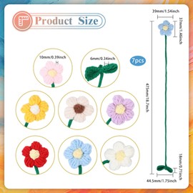 CHGCRAFT 7Pcs 7Colors Crochet Flower Bookmarks Handmade Bookmark Embroidered Bookmarks Decorations for Bookworms Headphone Accessory and Cable Tie