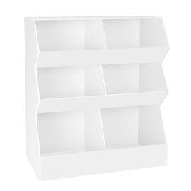 DINZI LVJ Toy Storage Organizer, Kids Bookshelf, Wooden Toy Storage Cabinet, 6 Cubby Children Bookcase, 35.4" L Toddler Book Shelf for Playroom, Living Room, Nursery, Hallway, School, White