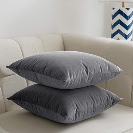 My home store Velvet Cushion Covers 45cm x 45cm - 18" x 18" Pack of 2 Charcoal Covers for Bedroom Livingroom Sofa with Invisible Zipper