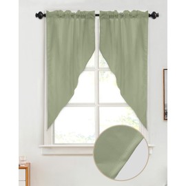 Lsrtoss Sage Green Swag Valances for Windows, Farmhouse Kitchen Curtains 36 Inch Length 2 Panels Set, Pure Sage Green Short Curtains for Small Windows Rod Pocket Cafe Curtains Drapes 28"x36"