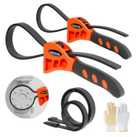 TOKCKYBL 2-Piece Heavy-Duty Strap Wrench Set Upgrade – Adjustable Oil Filter Wrench, Reinforced Rubber - Jar Opener, Plumbing Tool for Shower Heads, Water Filters, Pipes (4" to 6" Diameter)