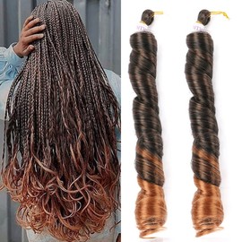 Mtmei hair French Curly Braiding Hair for Box Braids 8 Packs 24 Inch 100G/Pack Loose Wave Braiding Hair Ombre Brown Crochet Spanish Curly Synthetic Hair Extensions for Women T1B/30 (24 Inch,8 Packs)