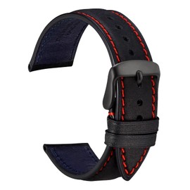 WOCCI 22mm Nubuck Leather Watch Strap for Men and Women, Black Buckle (Black)