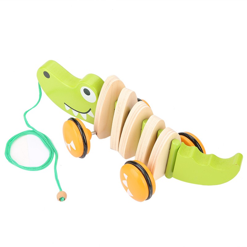 Toddler Child Crocodile Wooden Rope Toy Walk A Long Pull