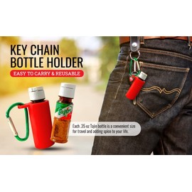 Portable 0.35oz Tajín Seasoning Bottle | On-the-Go Chili-Lime Flavor Enhancer Silicone Keychain Holder with Carabiner | Mini Travel Spice Kit (3 Pack)