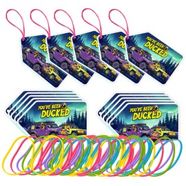 Been Ducked Duck Tags, You've, 50 Set Duck Ducking Game Card, Rubber Duck for Tags, Printed SUV Car Yellow Duck Tags, With Round Hole and Rubber Bands (DUCK CARD-Purple)