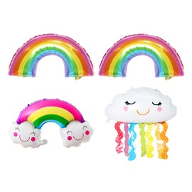 4 Pieces Of Rainbow Balloons, Rainbow Arch Balloons, Smiley Face And Cloud Balloons, Giant Aluminum Film Balloons, Rainbow Birthday Balloons, Birthday And Holiday Party Decorations