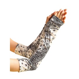 White Paisley Long Arm Sleeves Sun Motorbike Bike Elastic Stretch Summer UV Protection Running Women Men