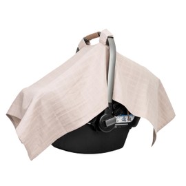 100% Organic Cotton Muslin Car Seat Cover for Babies - Lightweight, Breathable Infant Car Seat Canopy to Protect from Sunlight and Dust - Fits Any Infant Car Seats - 44"x30" (Brown)