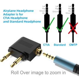 HIEbee Dual 3.5mm Male to 3.5mm Female Airplane Headphone Adapter Gold Plated (2 Pack)