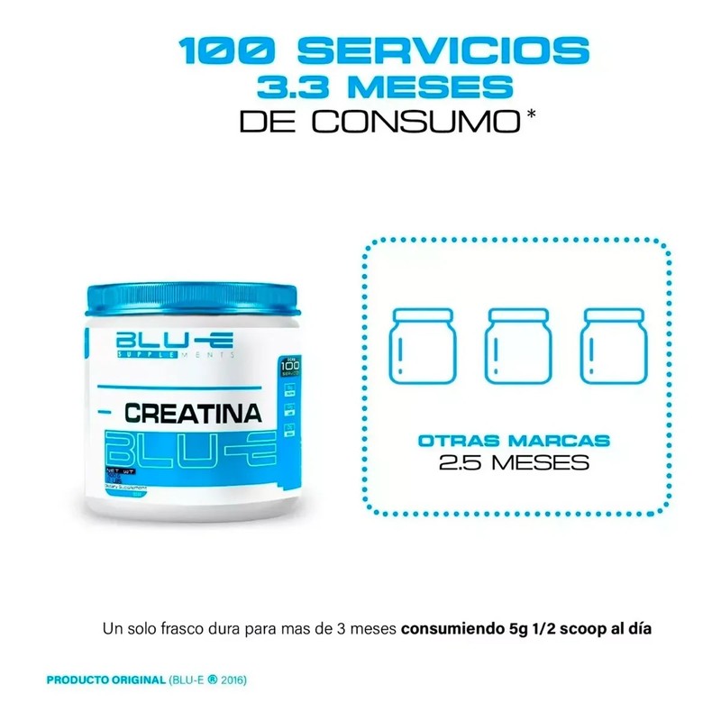 Blu-e Creatina Monohidratada 500 Gramos 100 Servicios