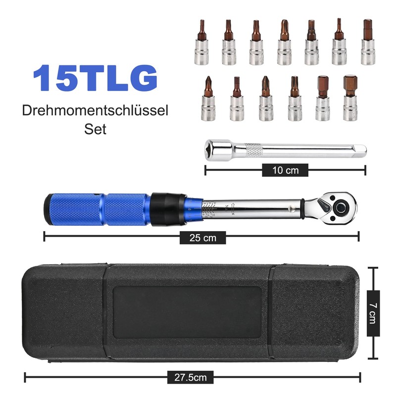 Philtool Torque Wrench Bicycle 1/4 Inch, 2-24 Nm 15-Piece Torque