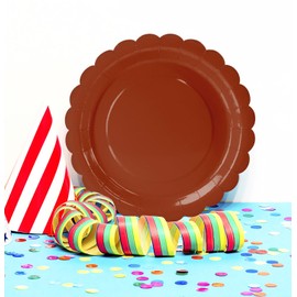 HEIPINIUYE 50 Pieces Brown Paper Plates 7 Inch Brown Scalloped Plates Disposable Dinner Plate for Wedding Baby Shower Birthday Party Dessert Plate