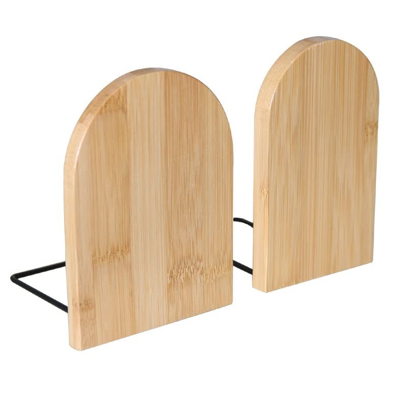 2 Pcs Natural Bamboo Bookend Large Capacity Office Book Ends