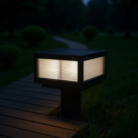 Modern Outdoor LED Fence Light Solar Powered Black Post Cap 12 In For Pathways Decks Patios IP65 Warm White 3500KMaterial: Aluminum, Color: Black Color
