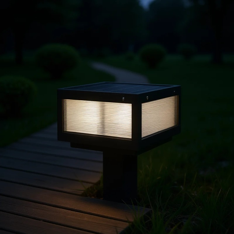 Modern Outdoor LED Fence Light Solar Powered Black Post Cap