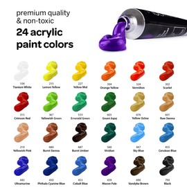 Acrylic Paint Brushes Set of 15, with Paint Set Included with 24 Acrylic Paints
