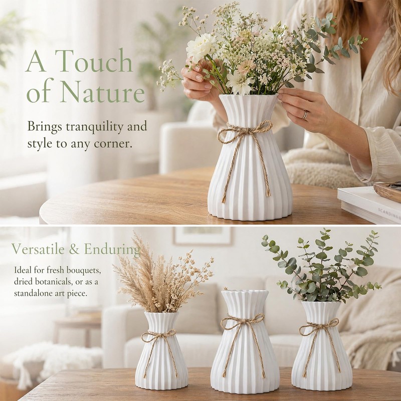 SteadyRise 8 Pack Plastic Vases Bulk, 7" Unbreakable White Origami