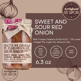 Red Tropea Calabrian Onions (P.GI.),6.3 oz, Italian Sweet and Sour Red Onion, Artigiani dei Sapori, Product of Italy