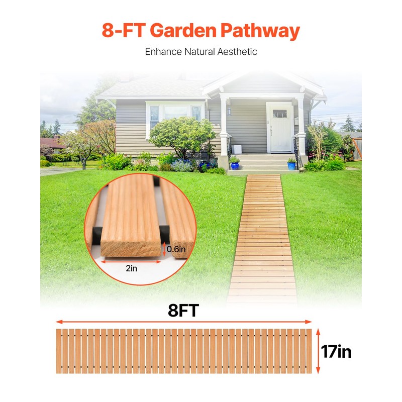 VEVOR Wooden Garden Pathway, 8 ft L x 17 in