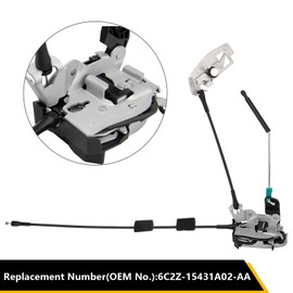 Door Latch Assembly w/Cable&Rod for Ford E150 E250 E350 Van 1992-2014, 6C2Z-15431A02-AA, Rear Right Door Lock Latch Cable Replacement