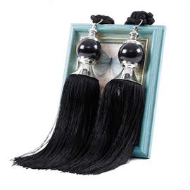Upstore 1Pair Curtain Tassel Tiebacks Crystal Beaded Fringe Ropes Holdbacks for Drapery Window Door Decorations (Black)