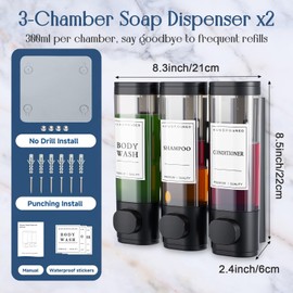 2 Set Shampoo Conditioner Dispenser, Shower Dispenser 3 Chamber