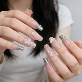 Domiya Z838 Nail Tips, 24 Pieces, Short, Summer, Popular, Japanese Style, Cute, Simple, Stylish, Coming-of-Age Ceremonies, School Entrance Ceremonies, Graduation Ceremonies, Weddings, Parties, Brides