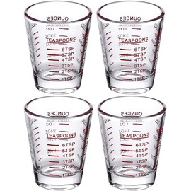 U Chef Set de 4 Vaso Medidor, Taza medidora, Vaso de espresso de vidrio pesado, Medidor de Líquidos Multiusos, Para medición gradual 1 onza, 6 Cucharaditas, 2 Cucharadas, 30 ml (4 Pz)